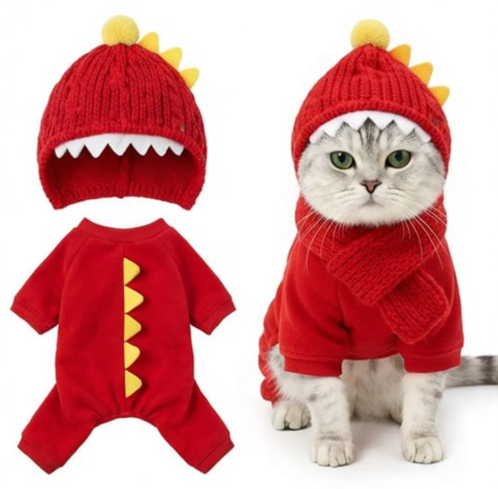 Christmas cat costumes, cat Christmas hats with drawstrings, cat clothes, universal, no size restrictions. - Image 8